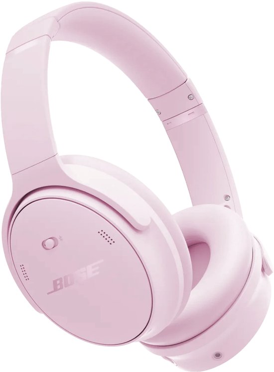 Roze Bose koptelefoon, schuin van voren gezien.