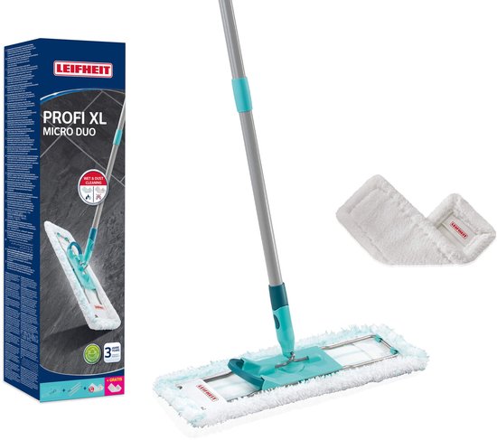 Leifheit Profi XL micro duo met microvezel dweil. Verwijder tot 99% van virussen & bacteriën. 40% minder verpakking.