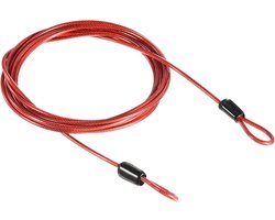 Veiligheidsstaalkabel – 2,5 mm x 2 m gecoate staalkabel voor bagagesloten (met dubbele lus, rood)
