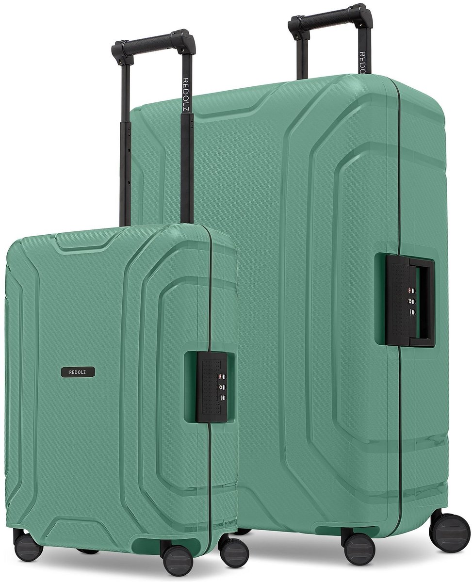 Redolz Essentials 15 Kofferset van 4 koffers met 4 wielen, maten S en L, met driepuntssluiting - Harde bagage - TSA slot - sea green
