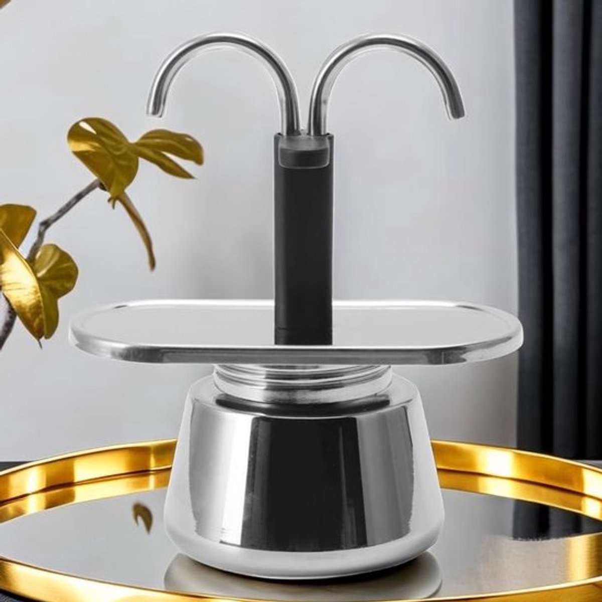 Moka Pot, 100ML kookplaat koffiezetapparaat met dubbele uitloop, 2 kopjes Italiaans doe-het-zelf koffiezetapparaat met roestvrijstalen koffiezetapparaat voor thuis, camping en café