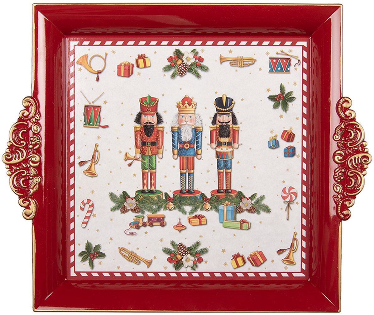 Clayre & Eef Dienblad 30x26x3 cm Rood Kunststof