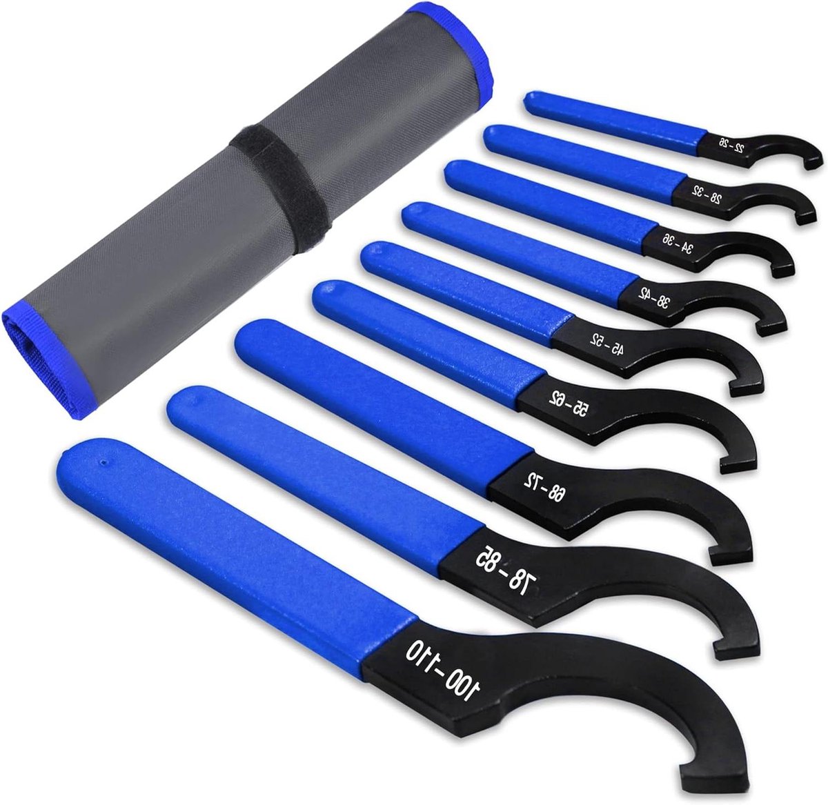 Schroefsleutel Set - Verstelbare Sleutels - Coil Over Aanpassingen - C-vormige Kop - 9 Stuks - Blauw Handvat