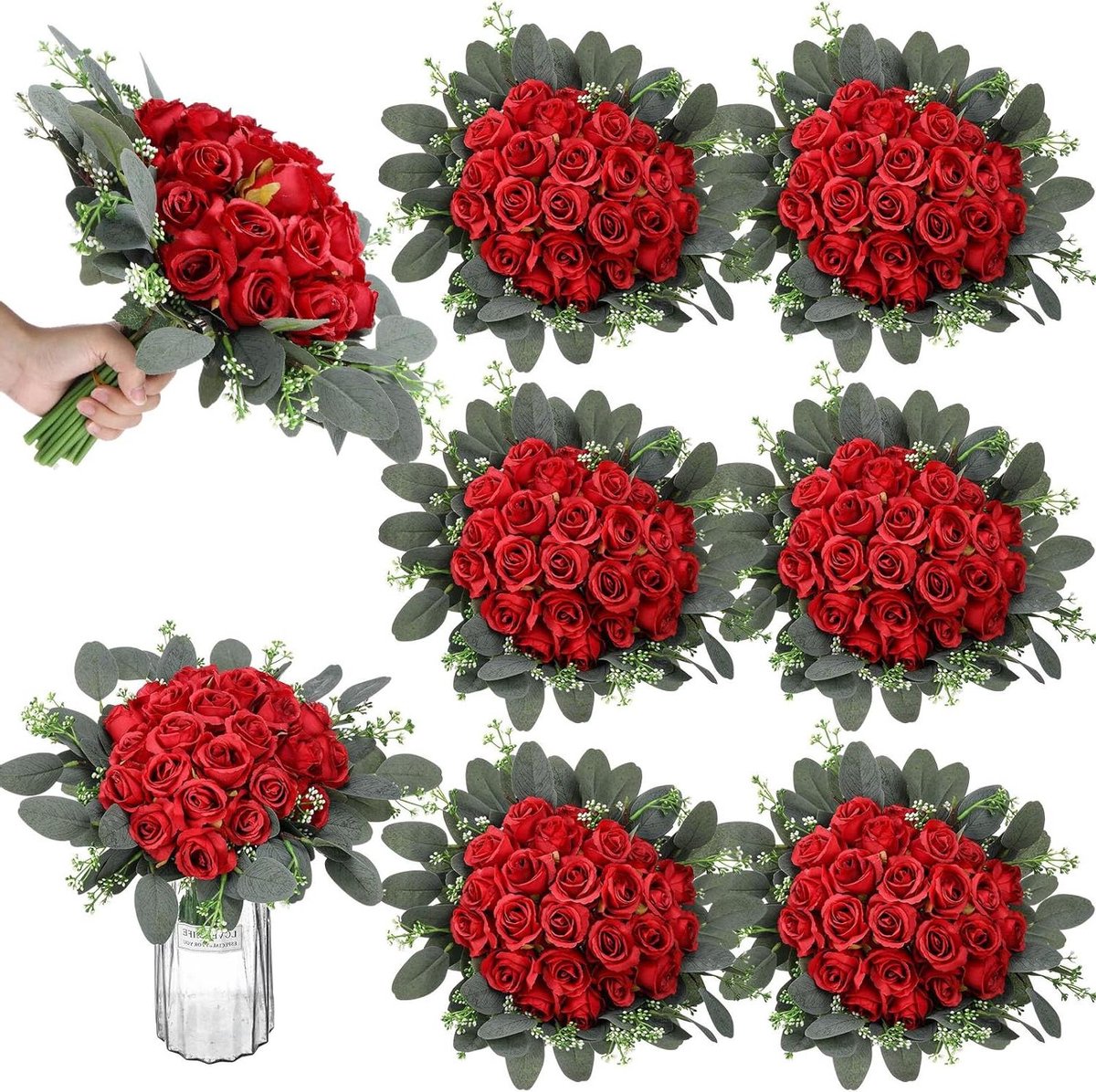 Kunstrozen Boeketten - Zijden Rozen - Bruiloft Decoratie - Set van 12 - 25 cm Lengte - Rood