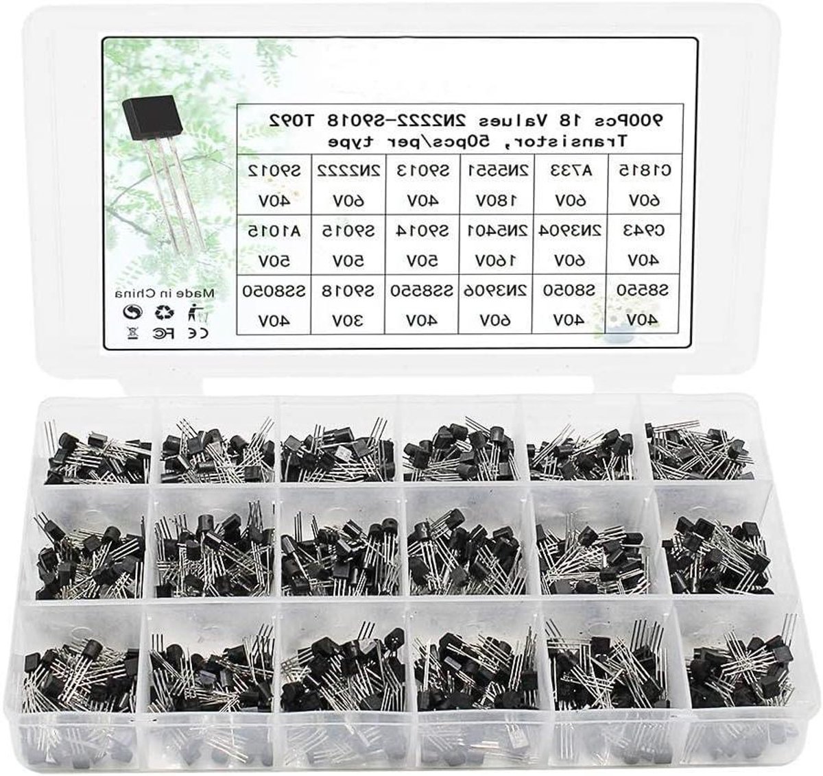 Transistor Set - Elektronica Componenten - Elektronische Circuits - 18 Verschillende Waarden - 900 Stuks - Niet Van Toepassing