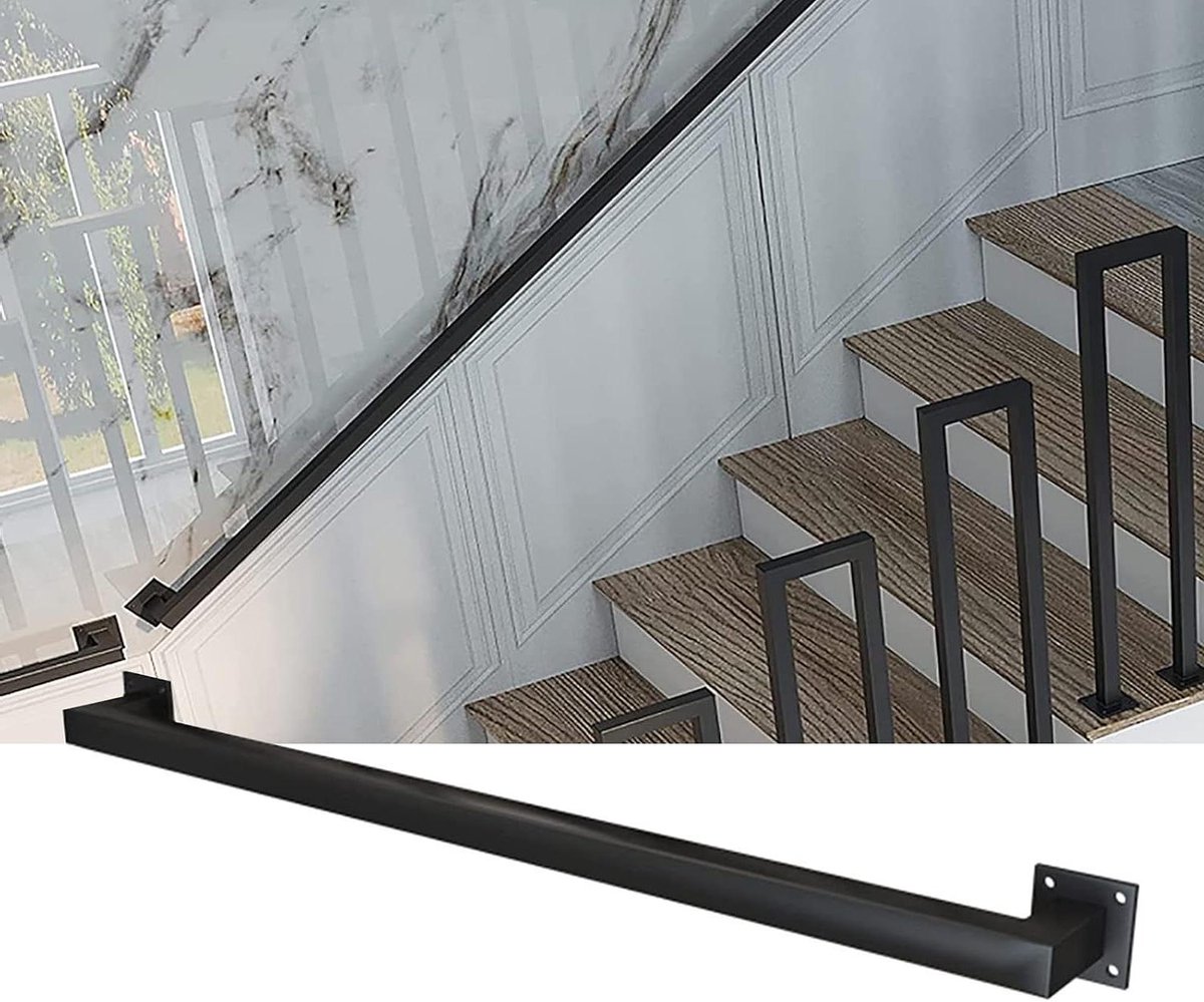 Moderne trapleuning - Steunrail wandmontage - Veilige ondersteuning - Hoogwaardige anti-roest - 390 cm - Zwart