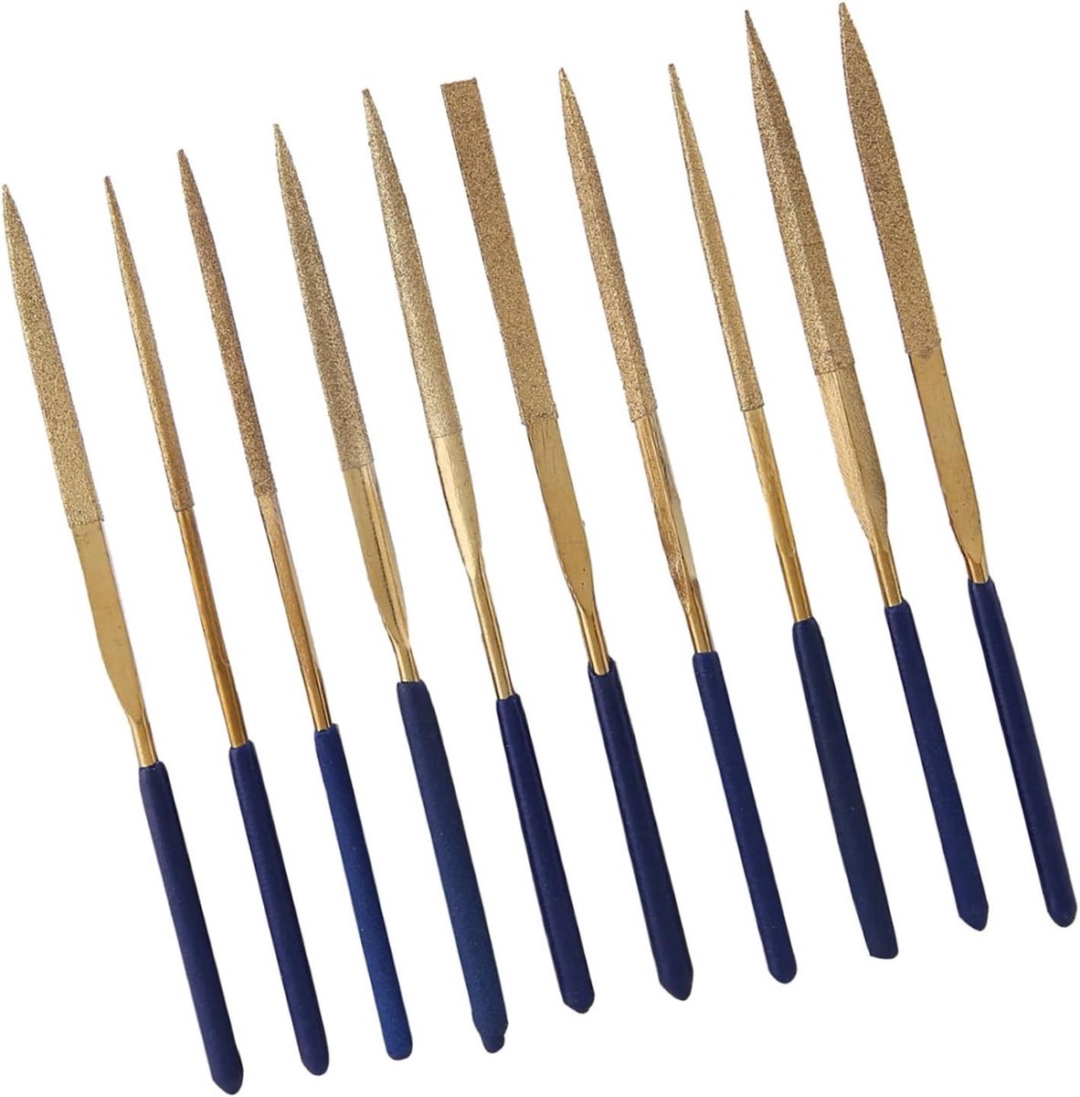 Diamantvijlenset - Naaldvijlen Metaalvijlen - Metaal Bewerken - Titanium Coating - 10 stuks - Blauw Goud