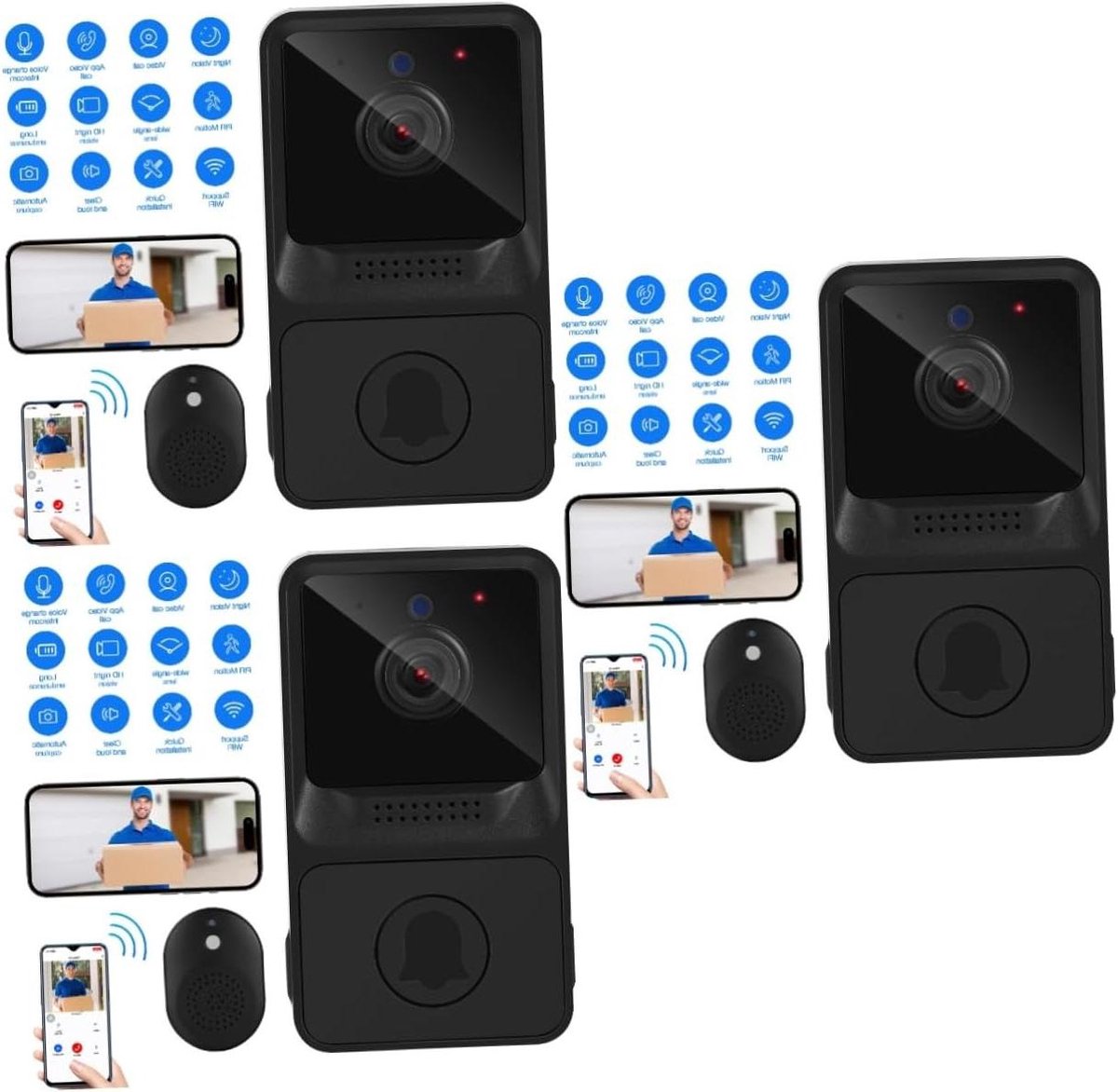 Videodeurbel Wifi - Deurbel Camera - Thuis Beveiligen - Met Nachtzicht - 9 x 8 x 9 cm - Zwart