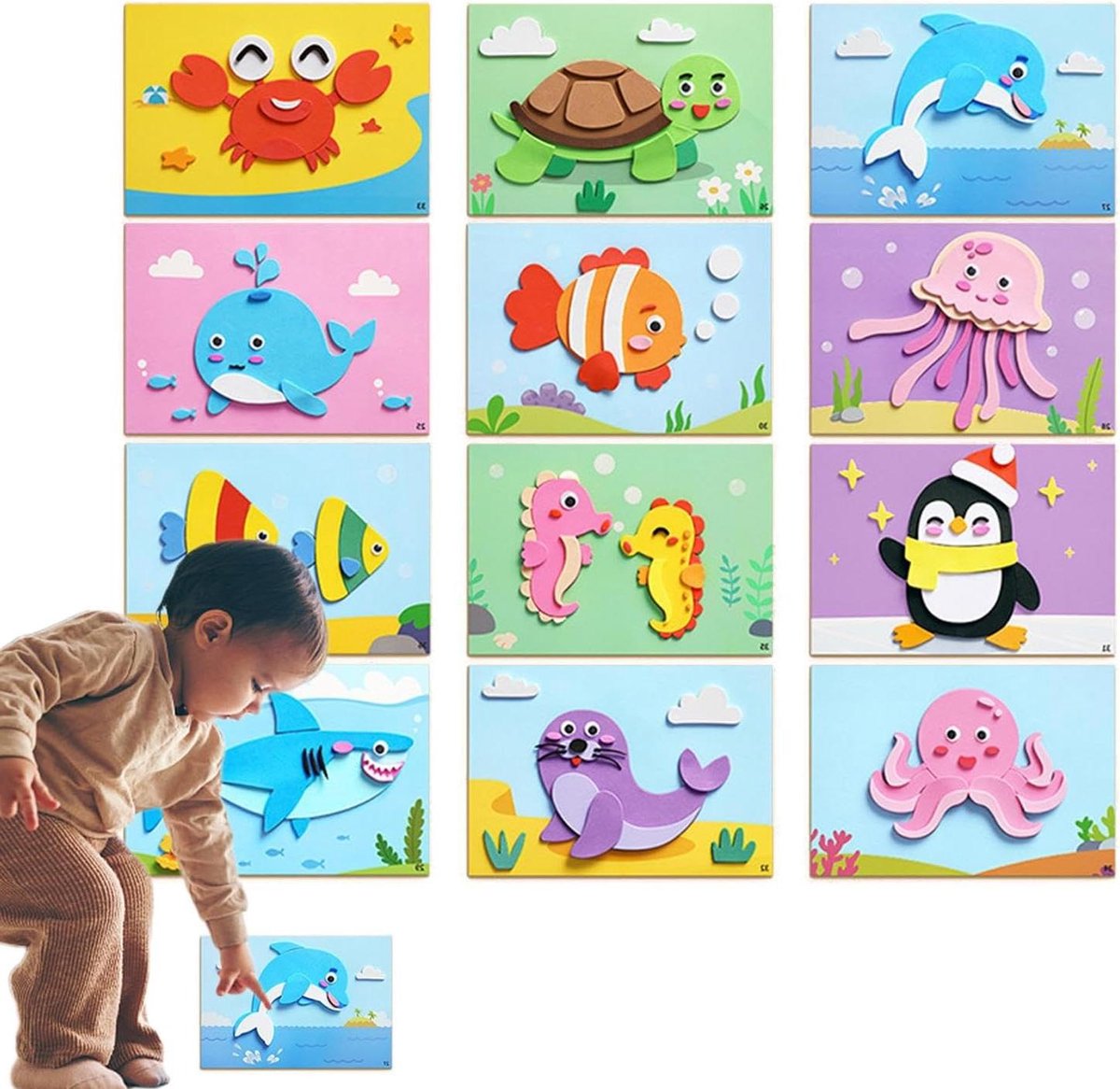 EVA Foam Sticker Puzzel - Mozaïek Stickers - Kindermiddagen Knutselen - Zelfklevend Geen Lijm - 1 Pak - Oceaan