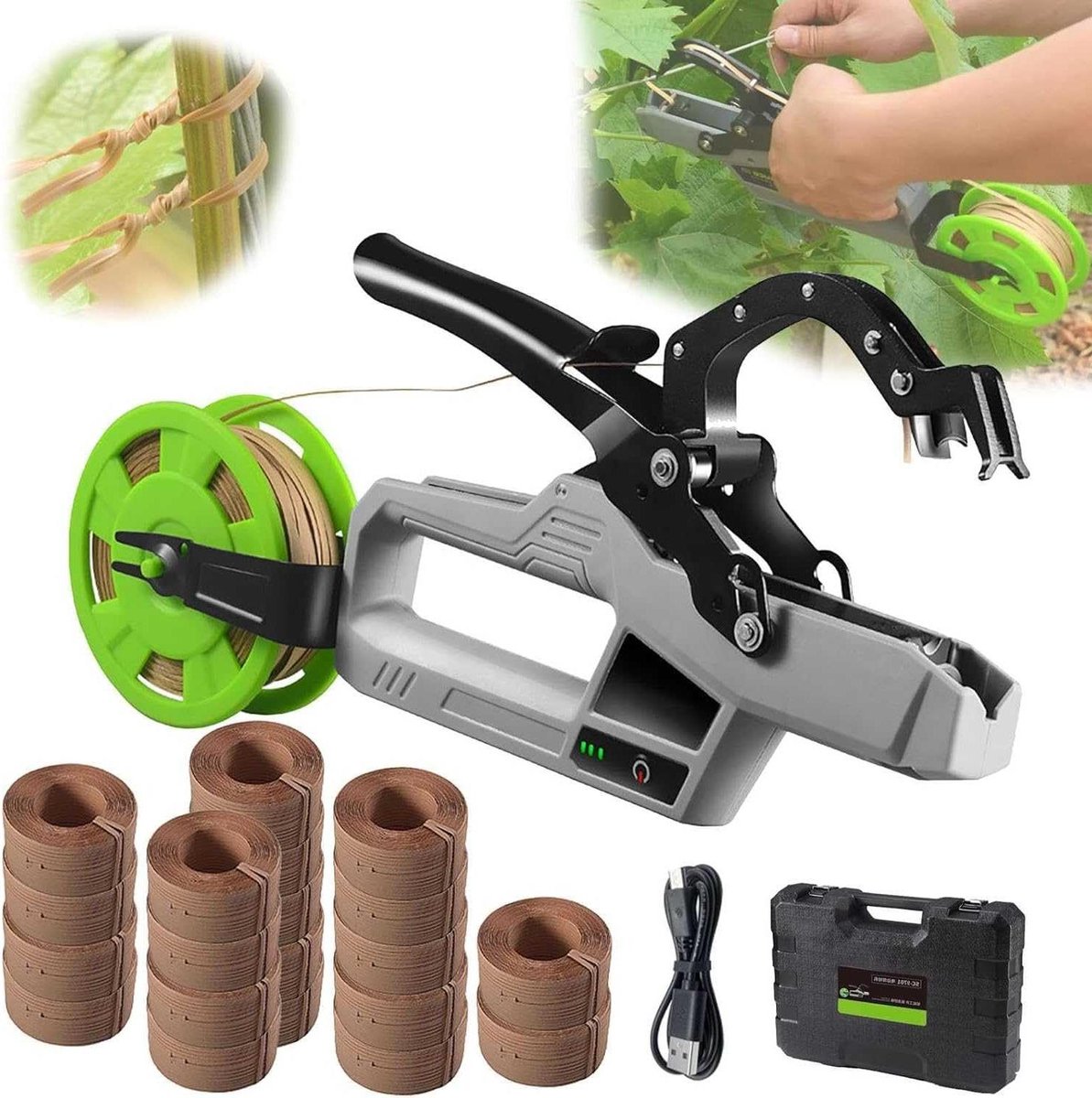 Elektrische Plantentape Tool - Tak Bindmachine Tuin - Planten Snel Bindend - Lichtgewicht Corrosiebestendig Staal - 45mm Diameter - Grijs