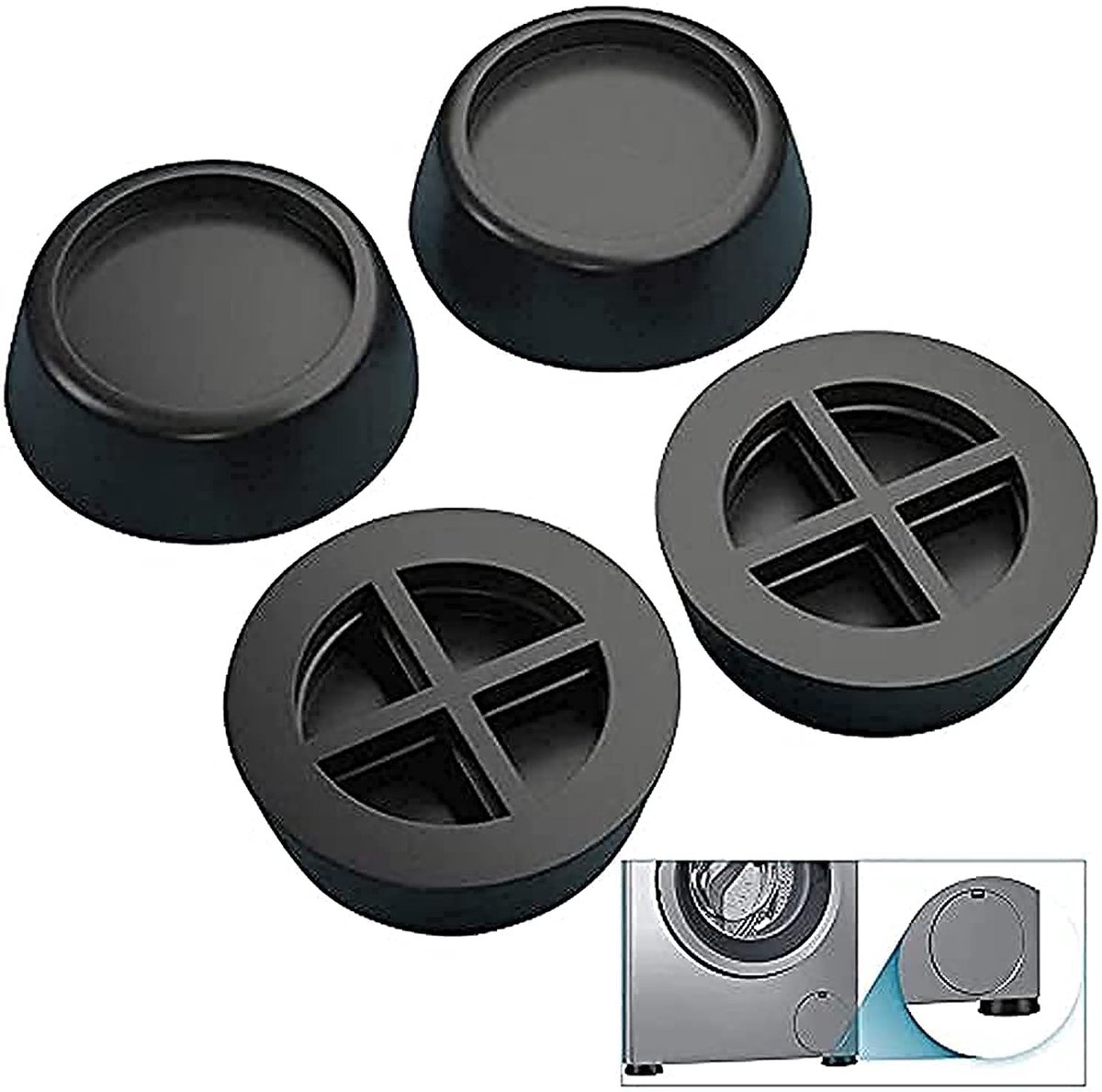 aladdien - Antivibratie Voetjes - Rubber - Schokabsorberend - Antislip - Voor Wasmachine - Verkleint geluid - Verbetert stabiliteit - Zwart