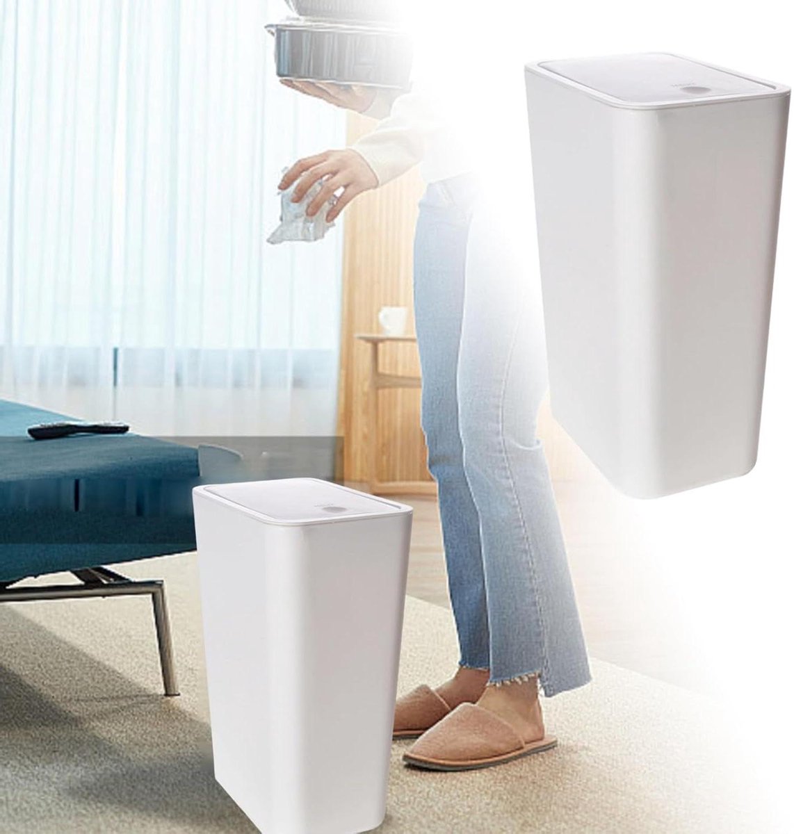 Badkamer Afvalemmer - Prullenbak Deksel - Hygiënisch Afval - Geurwerend Deksel - 10 Liter - Wit
