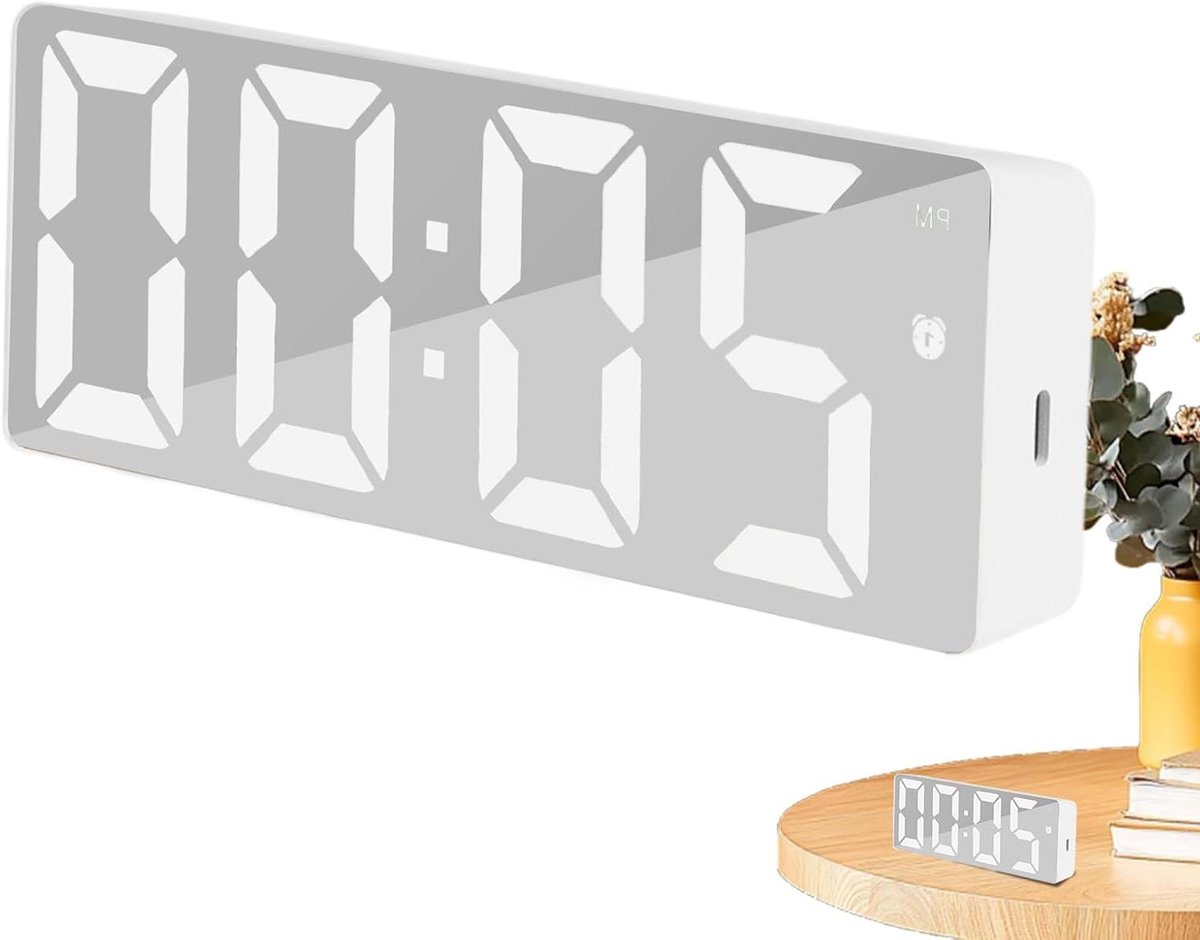 Digitale Wekker - Spiegelklok Bureauklok - Tijdweergave - Stille Werking - 16 cm - Zwart