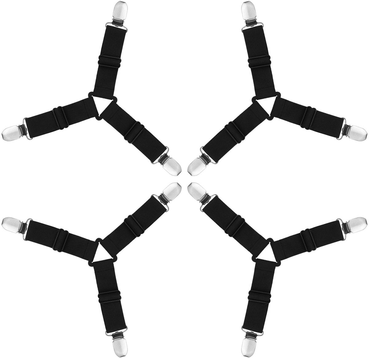 ONF3 - Lakenclips - Verstelbare Lakenriemen - Stabiliteit - Zwart - Matrasbevestigingen - Handig voor Beddengoed - 4 Stuks