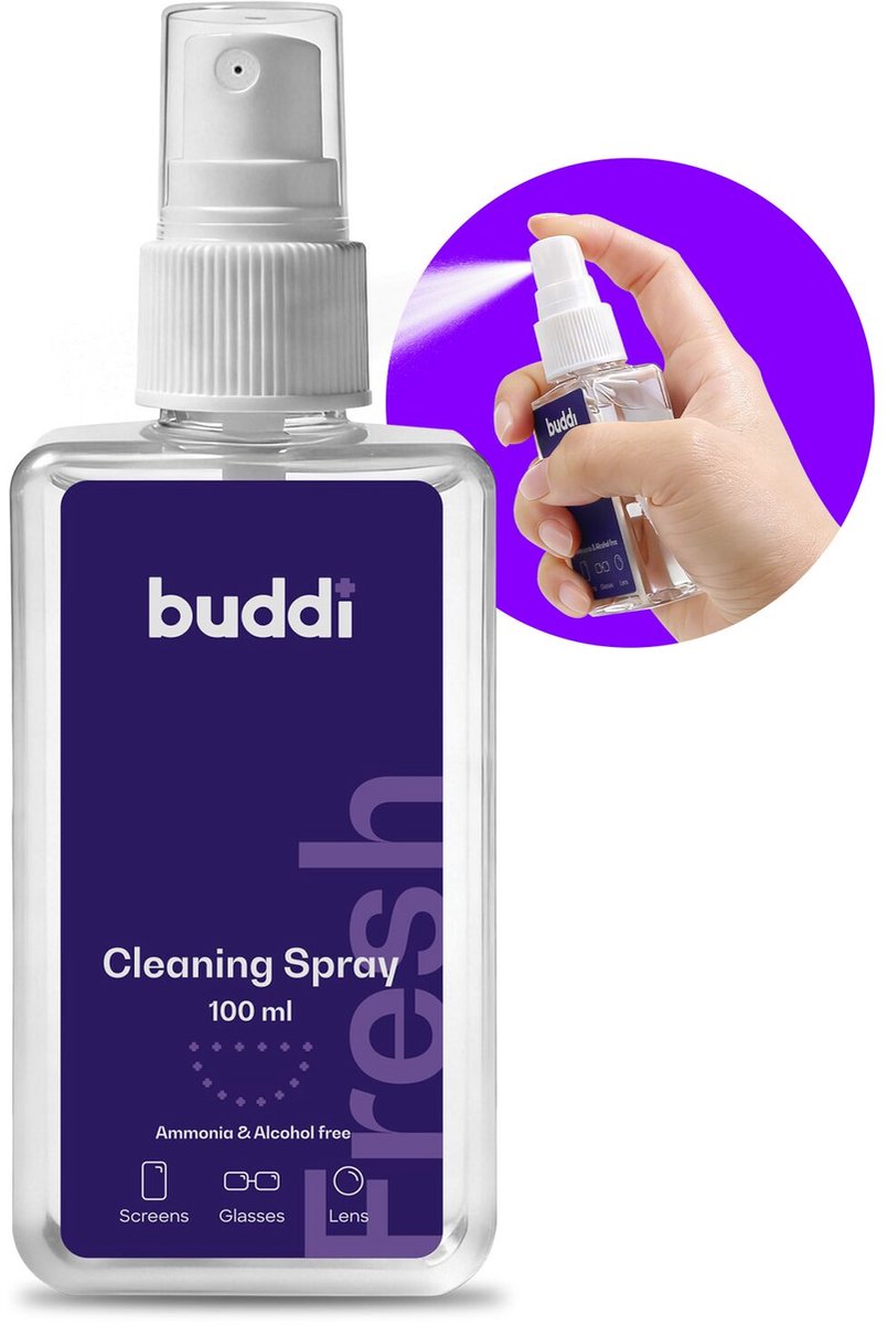 Buddi Fresh Professionele Schoonmaak Spray voor Smartphone - 100ml - Smartphone Schoonmaken - Telefoon Reinigen - Display Cleaner - Beeldscherm reiniger - Camera Laptop Watch Bril - Alcoholvrij