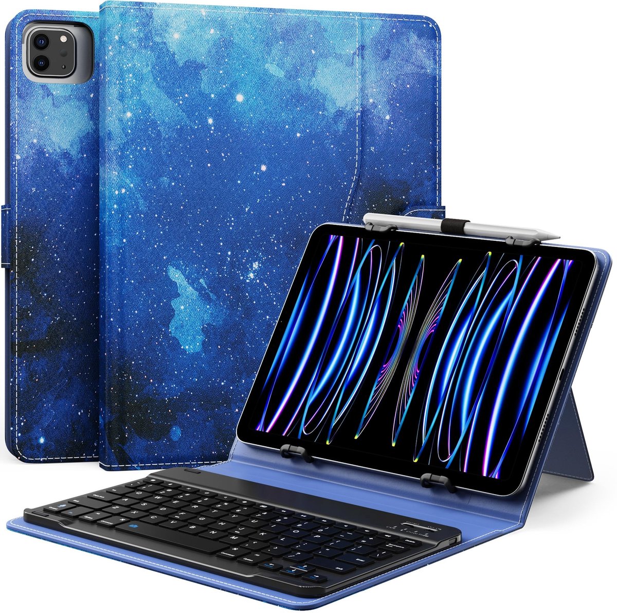 aladdien - Universele tablethoes - Toetsenbord - Draadloos en afneembaar - Blauw - Geschikt voor 9-11 inch tablets - Ideaal voor iPad en Samsung