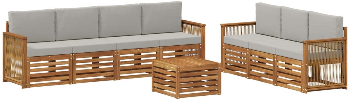 vidaXL Buiten - bank - set - 8 - st - 7-zits - Naturel - en - lichtgrijs Naturel en lichtgrijs