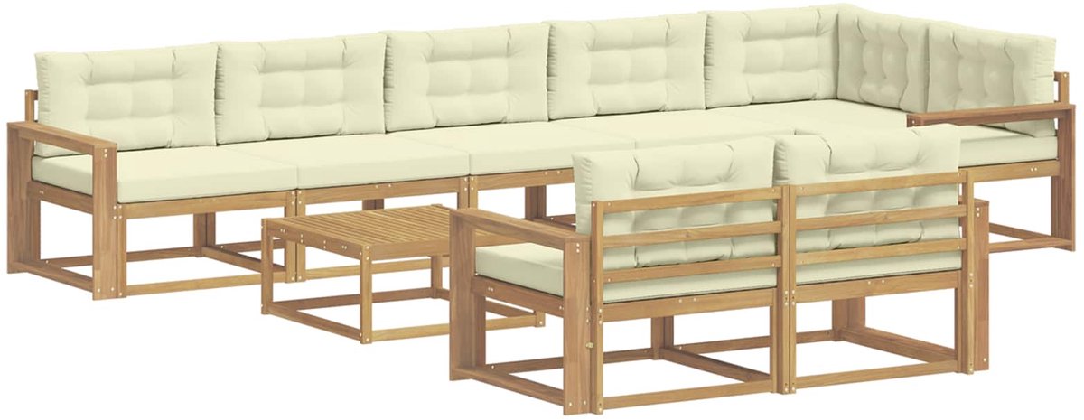 vidaXL Buiten - bank - set - 9 - st - 8-zits - Wit - en - crèmekleurig - Polyester Wit en crèmekleurig