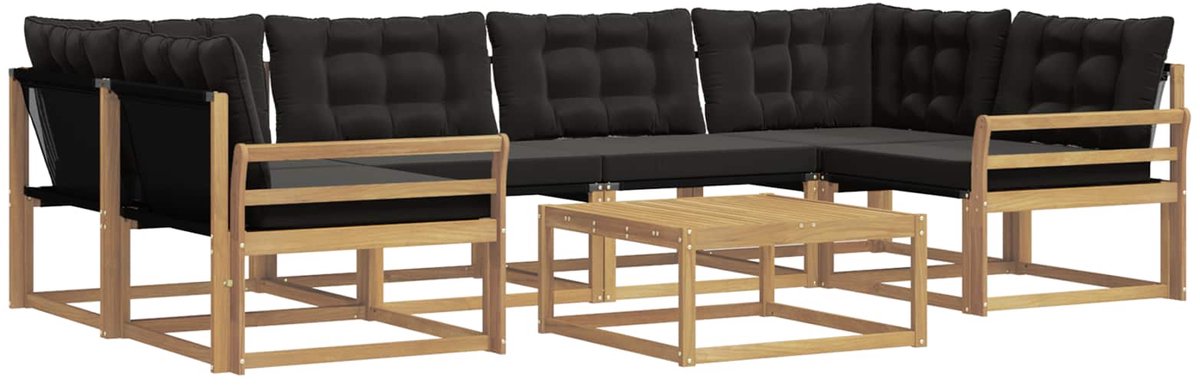 vidaXL Buiten - bank - set - 7 - st - 6-zits - Wit - en - zwart Wit en zwart