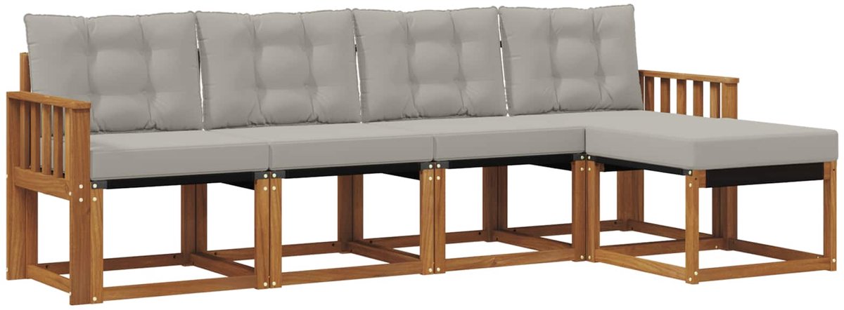 vidaXL Buiten - bank - set - 5 - st - 5-zits - Naturel - en - lichtgrijs Naturel en lichtgrijs