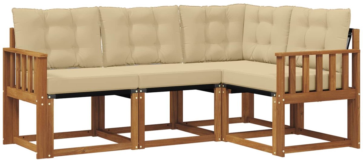 vidaXL Buiten - bank - set - 4 - st - 4-zits - Natuurlijk - en - Beige Natuurlijk en Beige