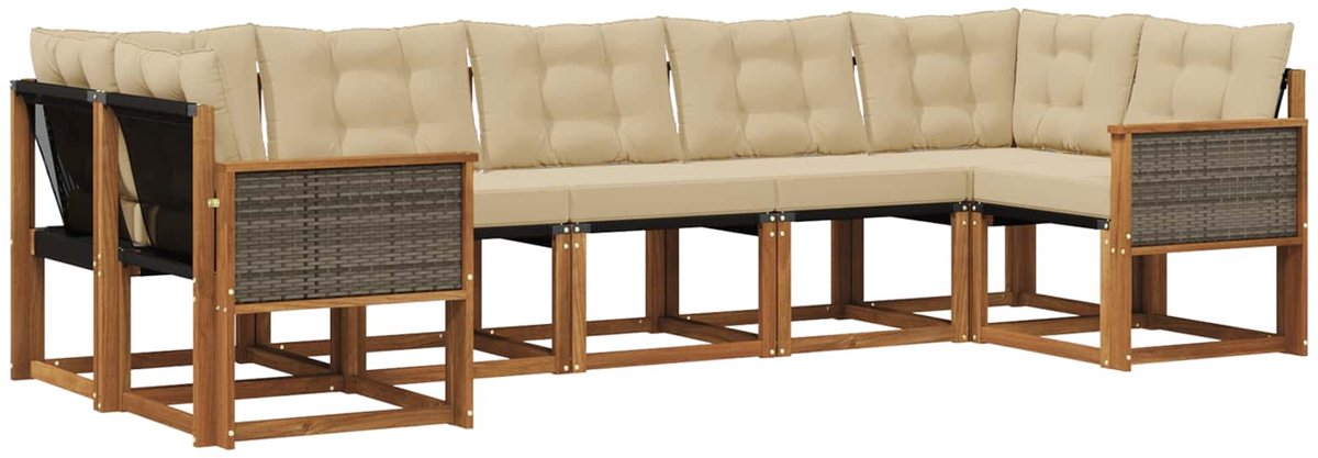 vidaXL Buiten - bank - set - 7 - st - 7-zits - Natuurlijk - en - Beige Natuurlijk en Beige