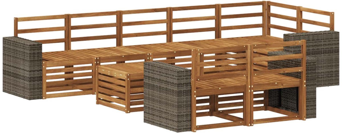 vidaXL Buiten - bank - set - 9 - st - 8-zits - Naturel - Massief - Acacia - Hout