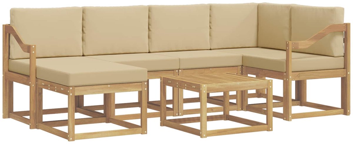 vidaXL Buiten - bank - set - 7 - st - 6-zits - Wit - en - Beige - Massief - Acacia - Hout Wit en Beige