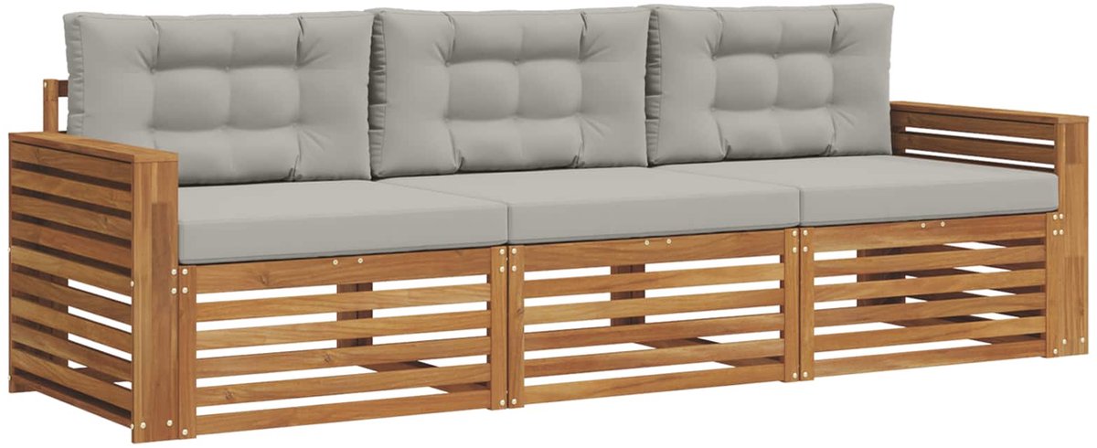 vidaXL Buiten - bank - set - 3 - st - Naturel - en - lichtgrijs Naturel en lichtgrijs