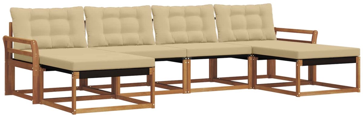 vidaXL Buiten - bank - set - 6 - st - 6-zits - Natuurlijk - en - Beige Natuurlijk en Beige