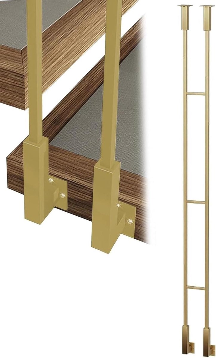 Trapleuning Smeedijzer - Balustrade Hek - Veiligheid Trap - Robuust Vierkant Metaal - H 90cm - Goud
