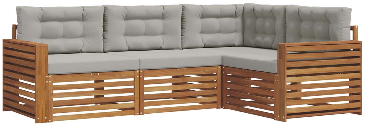 vidaXL Buiten - bank - set - 4 - st - 4-zits - Naturel - en - lichtgrijs Naturel en lichtgrijs