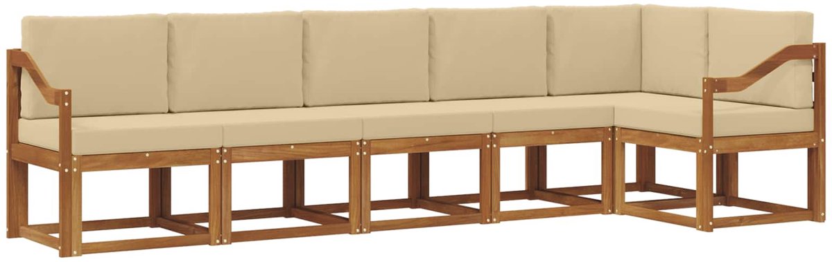 vidaXL Buiten - bank - set - 6 - st - 6-zits - Natuurlijk - en - Beige Natuurlijk en Beige