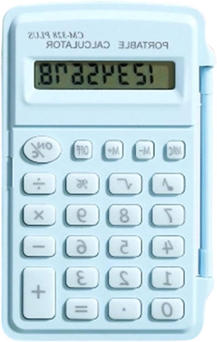 Mini Rekenmachine - Zakcalculator Draagbaar - Snelle Berekeningen - Met Deksel - 8 Cijfers LCD - Lichtblauw