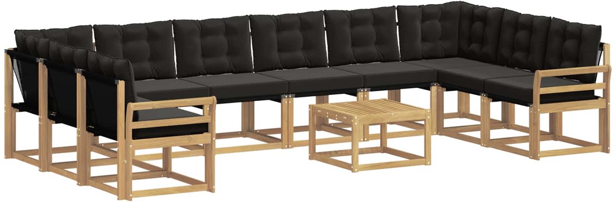 vidaXL Buiten - bank - set - 11 - st - 10-zits - Wit - en - zwart Wit en zwart