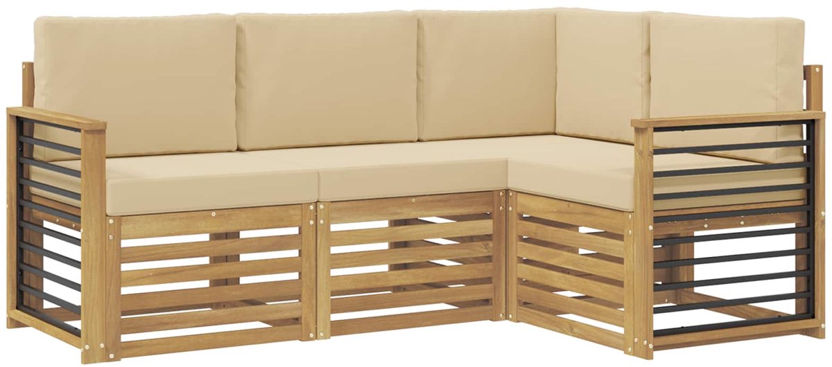 vidaXL Buiten - bank - set - 4 - st - 4-zits - Wit - en - Beige - Polyester Wit en Beige