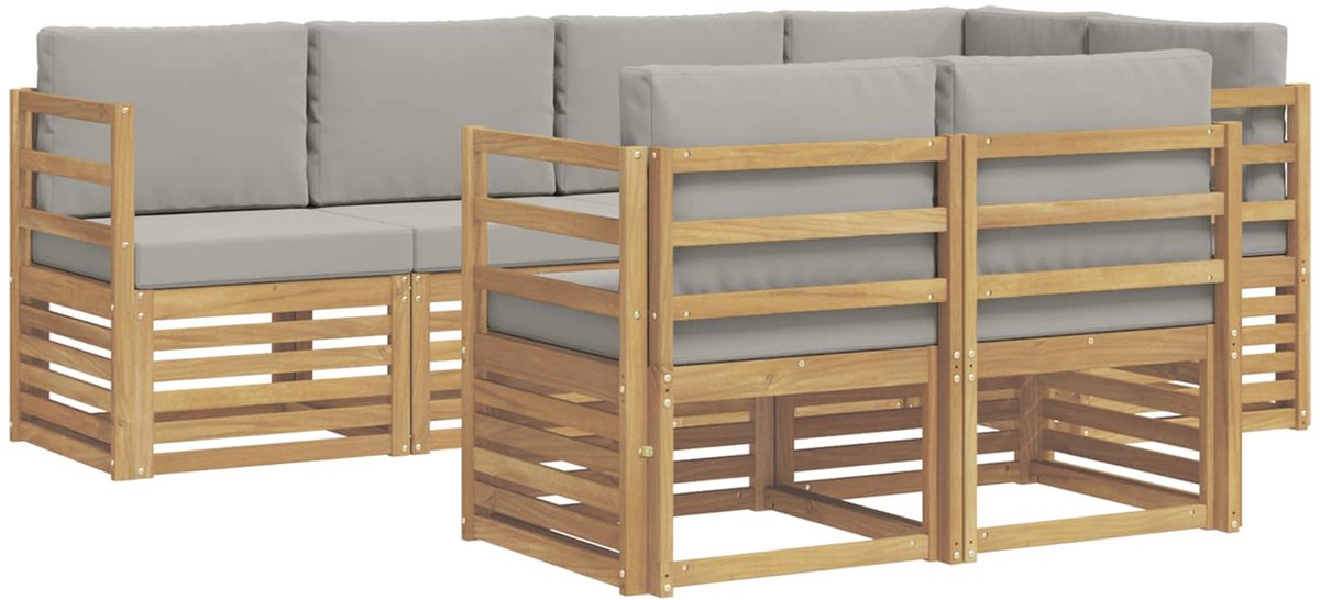 vidaXL Buiten - bank - set - 7 - st - 7-zits - Wit - en - Lichtgrijs - Polyester Wit en Lichtgrijs