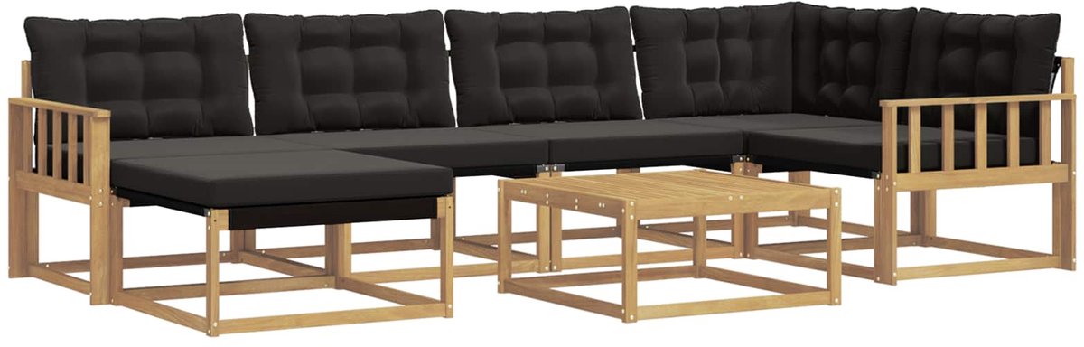 vidaXL Buiten - bank - set - 7 - st - Wit - en - zwart - Massief - Acacia - Hout Wit en zwart