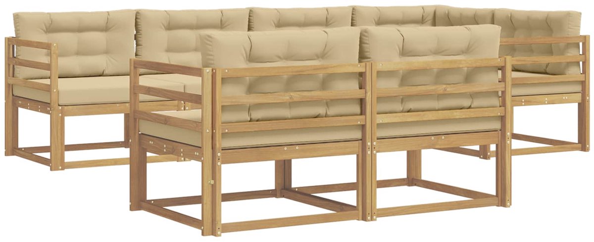 vidaXL Buiten - bank - set - 6 - st - 7-zits - Wit - en - Beige - Polyester Wit en Beige