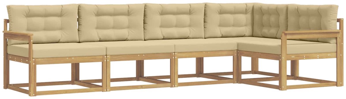 vidaXL Buiten - bank - set - 5 - st - 5-zits - Wit - en - Beige - Massief - Acacia - Hout Wit en Beige