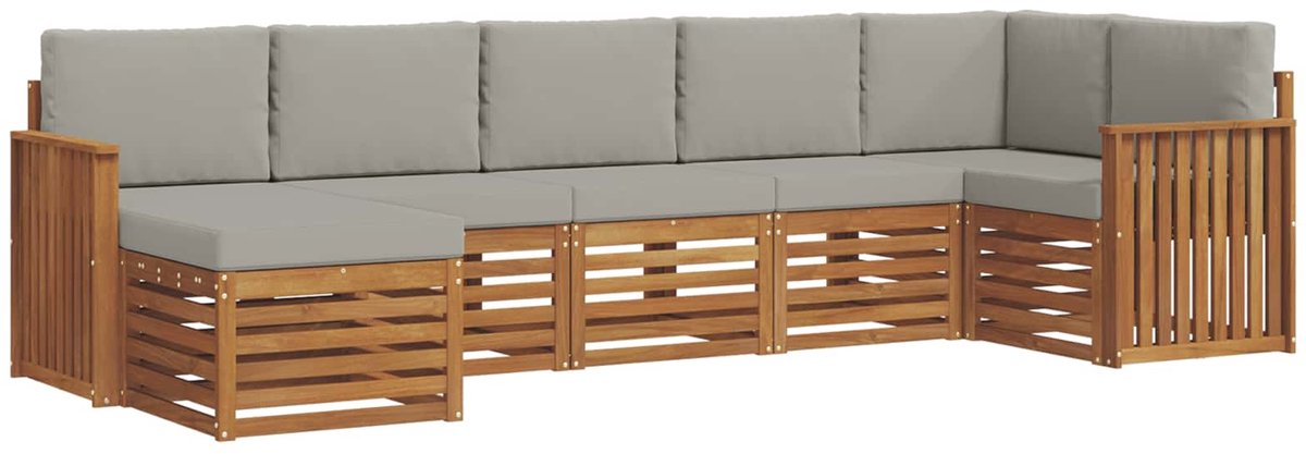 vidaXL Buiten - bank - set - 7 - st - 6-zits - Naturel - en - lichtgrijs Naturel en lichtgrijs