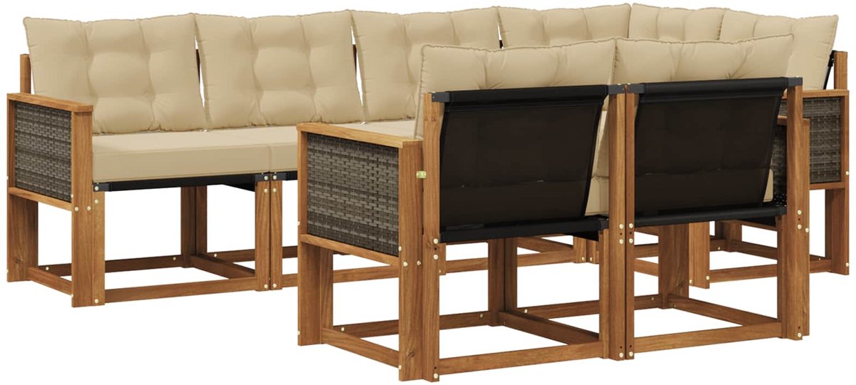 vidaXL Buiten - bank - set - 7 - st - Natuurlijk - en - Beige Natuurlijk en beige