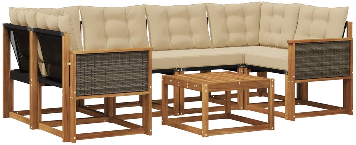 vidaXL Buiten - bank - set - 7 - st - 6-zits - Natuurlijk - en - Beige Natuurlijk en Beige