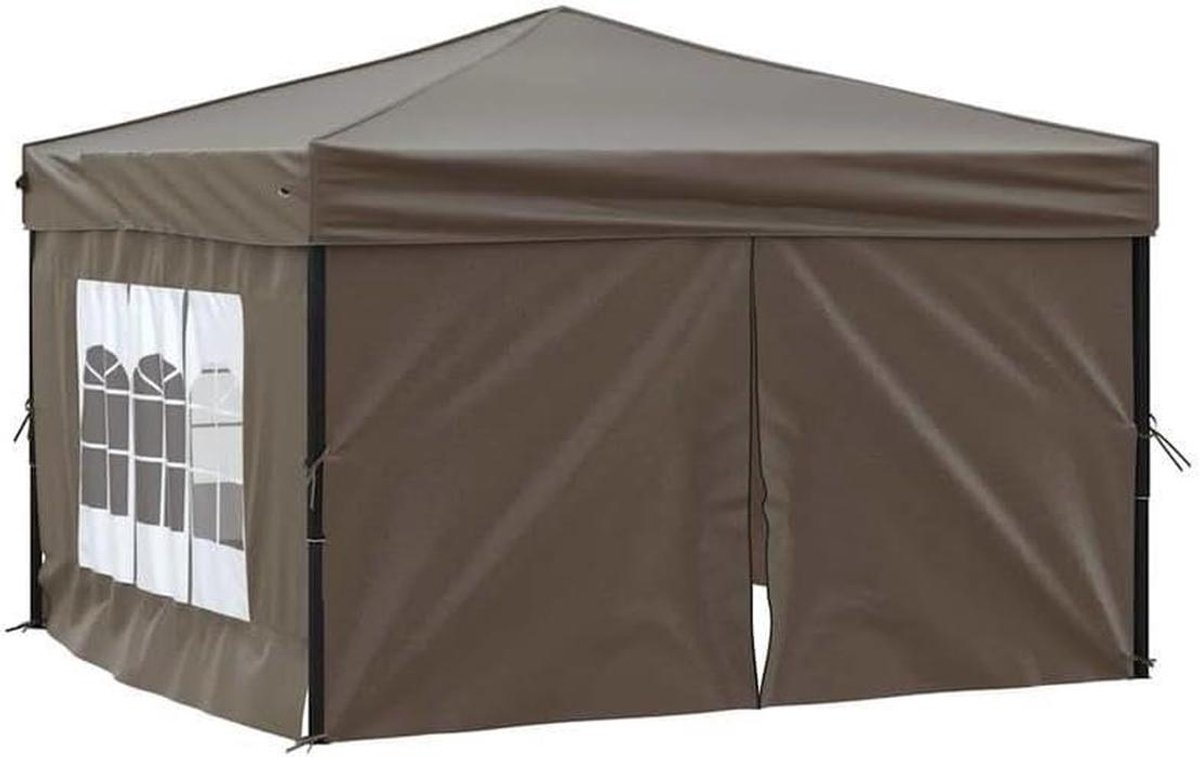 Partytent Opvouwbaar - Paviljoen Tent - Outdoor Evenementen - Met Zijwanden - 3 x 3 m - Taupe