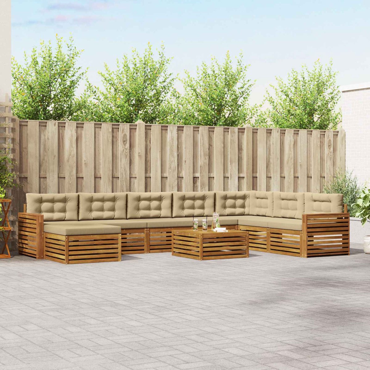 vidaXL Buiten - bank - set - 9 - st - 7-zits - Natuurlijk - en - Beige Natuurlijk en Beige