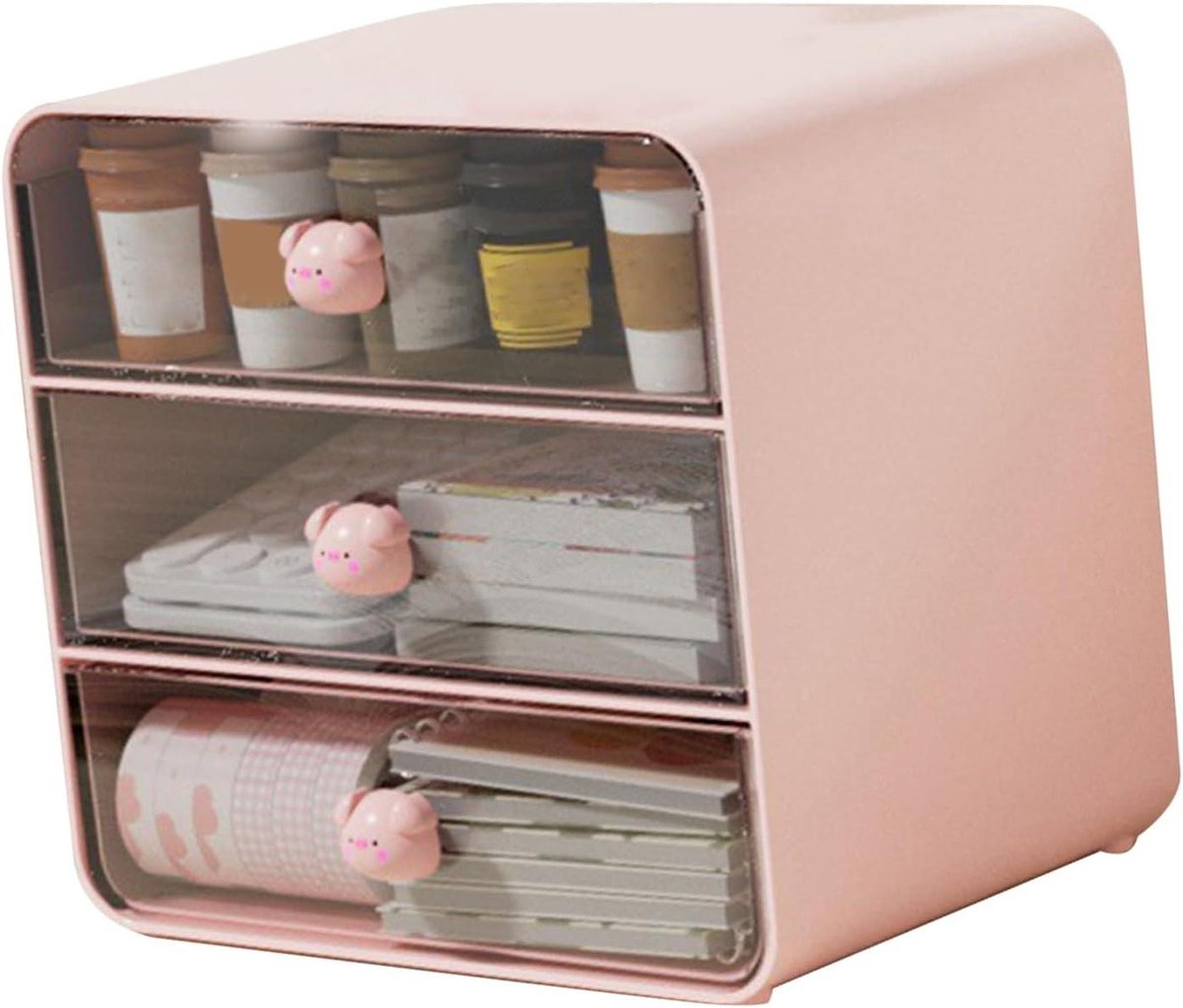 Make-up Organizer - Cosmetica Opbergdoos - Bureau Organiseren - Met Laden - 18x17x13 cm - Roze
