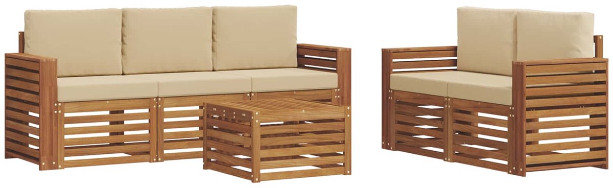 vidaXL Buiten - bank - set - 6 - st - 5-zits - Natuurlijk - en - Beige Natuurlijk en Beige