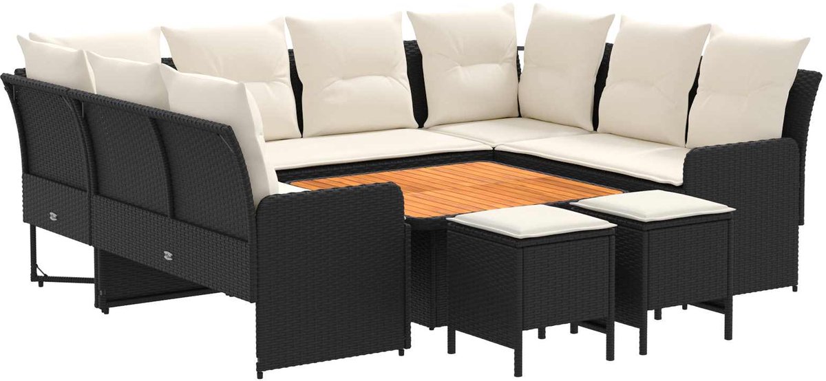 vidaXL Meubelsets - 8 - st - Zwart - en - Crème - 90 - x - 90 - x - 68 - cm - PE - Riet Zwart en Crème