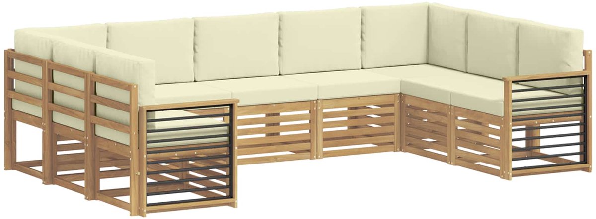 vidaXL Buiten - bank - set - 9 - st - 9-zits - Wit - en - crèmekleurig - Polyester Wit en crèmekleurig