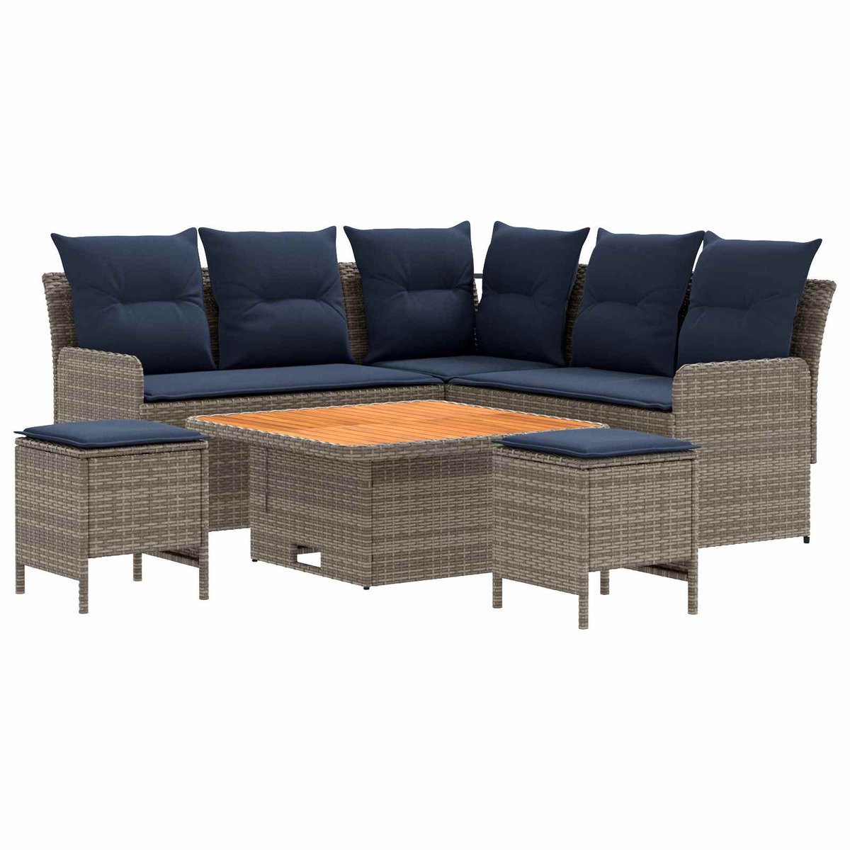 vidaXL Meubelsets - 6 - st - Grijs - en - Marineblauw - 90 - x - 90 - x - 68 - cm - PE - Riet Grijs en Marineblauw